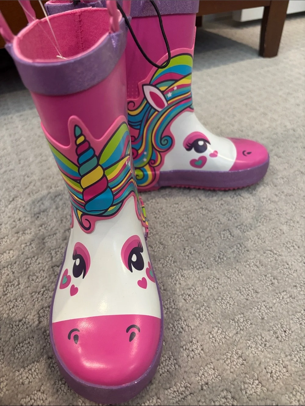 Girls Pink Unicorn Rain Boots - Kids Waterproof Boot size 9-10